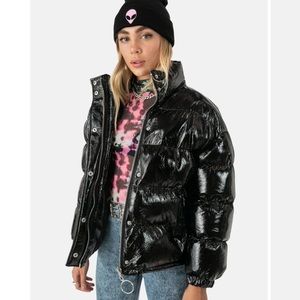 Black Puffer Jacket, metallic coat